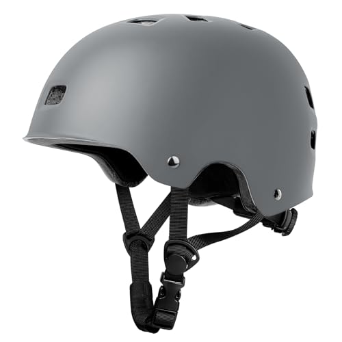 LeapBeast Stadthelm, Robuster Fahrradhelm für den Alltag, Skaterhelm mit Drehrad-Anpassung Geeignet, für Beim Skaten, BMX-Fahren Oder Longboarden für Kinder Erwachsene (Grau, L)