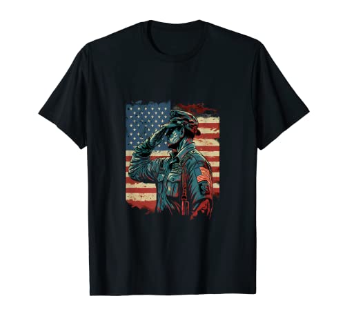Memorial Day Veteran Military Salutes - Bandera estadounidense de Estados Unidos Camiseta
