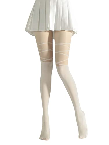 Image of SHENHE Women's Mesh Patterned Tights Opaque Thigh High Stockings Pantyhose Leggings Beige one-size