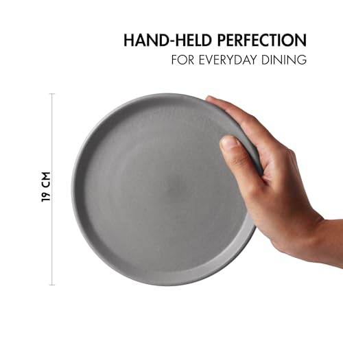 Image of Ceramic Qaurter Plates, 2 Pcs | Dessert Plate | Side Plate with Rim | Microwave, Oven Dishwasher Safe | Stoneware Set of 2 Quarter Plates | (Pebble Grey, 7 inch Side Plate)