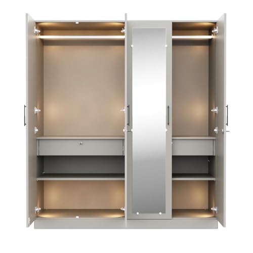 Image of Wakefit Wardrobe for Bedroom | 3 Yr Warranty | Cupboard for Bedroom, Almirah, Wooden Wardrobe, Comes with LED light, Storage Drawer, Mirror & Hanger, Density:680-750kg /m, Free Installation(Tyrian-LG)