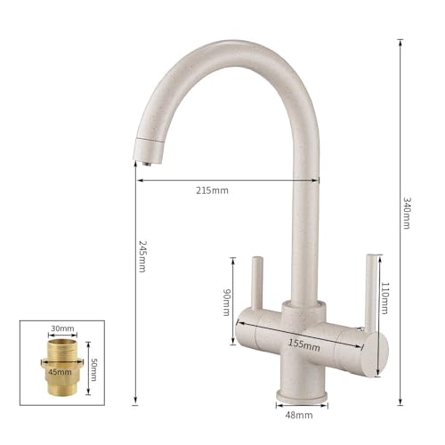 Robinet 3 voies cuisine beige col de cygne orientable pour optimiser votre espace évier