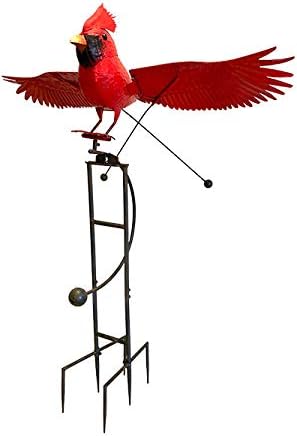 Esschert Staked Metal Giant Flying Cardinal Rocker – 84” H Outdoor Balancing Bird Sculpture – Red & Black Metal Yard Decor with Moving Wings – Steel Garden Ornament & Decorative Lawn Sculpture