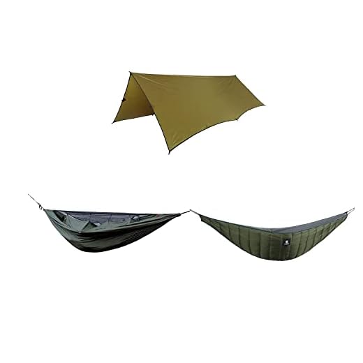OneTigris Night Protector Hammock Underquilt + Bulwark All Season Camping Tarp + KOMPOUND Camping Hammock