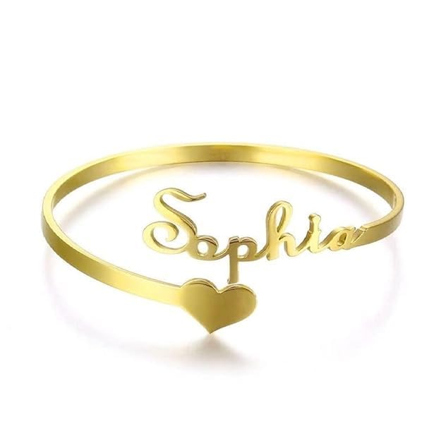 Personalised Name Bracelet with Heart | Custom Name Bracelet for Women & Girls | Customised Jewellery Gift for Her | Adjustable Name Bangle with Heart Charm | Customised Bracelet for Birthday, Anniversary, Valentine-image-38