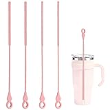 TenderBloom Silicone Straw Cleaner Brush, 4-Piece Reusable Straw Brush Set with Extra-Long Design for Cleaning Thin Metal Straws and Wider Milkshake Straws （6mm+9mm Pink)