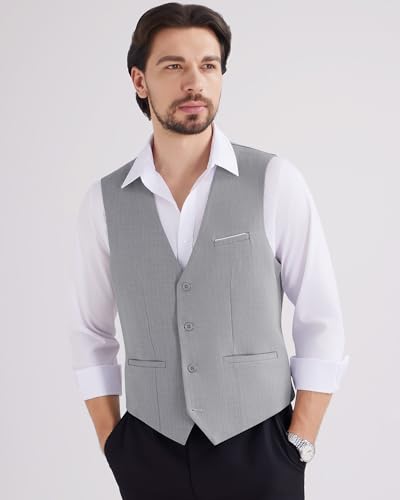 MAGE MALE Men's Suit Vests Herringbone Pinstripe Dress Vest Casual Business Waistcoat Vest3