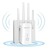 🚀【Dual Band AC1200 High Speed】 Der JOOWIN WiFi Range Extender verfügt über die neueste Dualband-Technologie eine Gesamtrate von 1200 Mbit/s (300 Mbit/s für 2,4 GHz, 867 Mbit/s für 5 GHz), und die Maximierung reduziert den Verlust der Datenübertragung. Erstellen einer stabilen Hochgeschwindigkeits-Netzwerkumgebung für die Übertragung großer digitaler Dateien, HD-Videos und Online-Spiele.