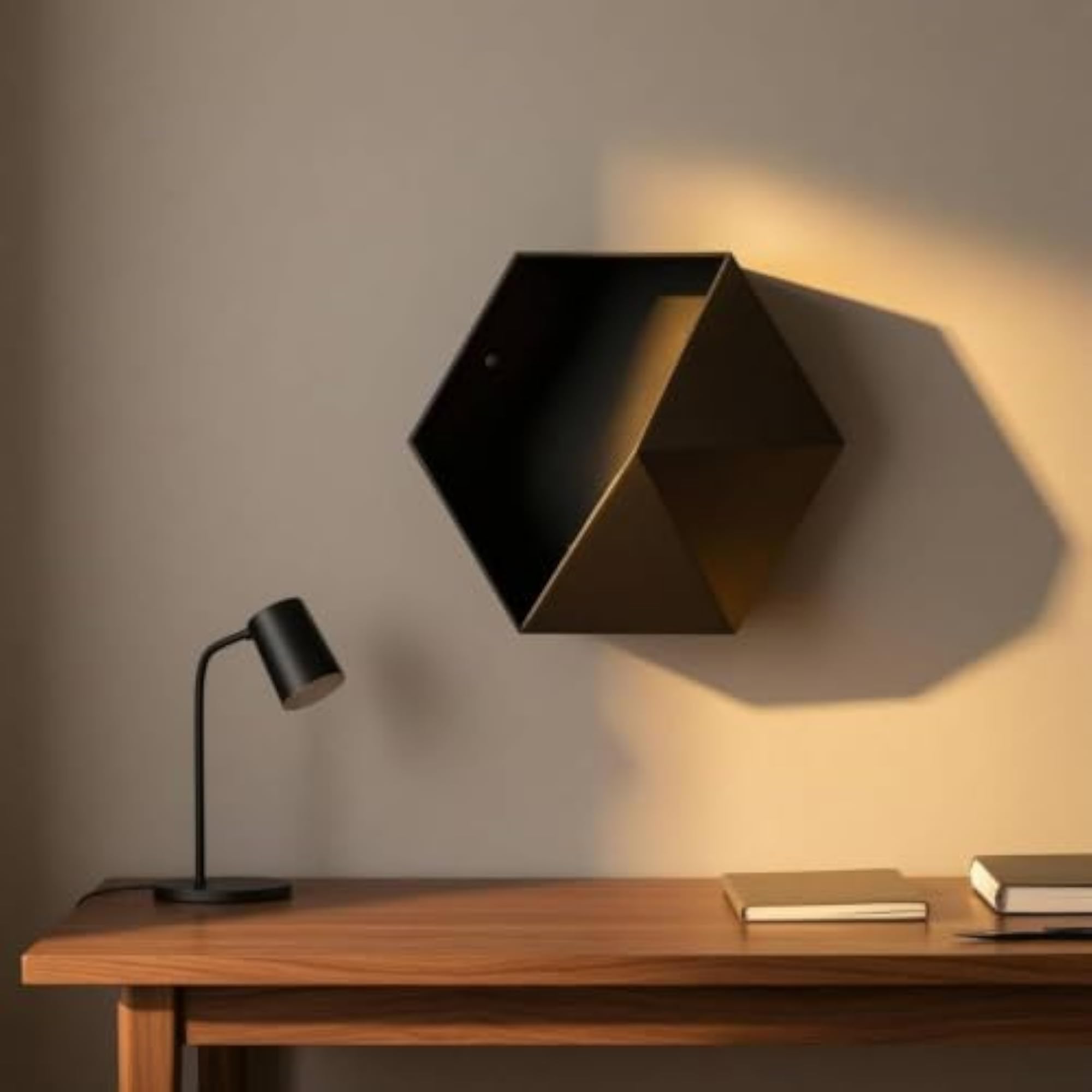 Faceted Hexagonal Matte Finish Wall Shelf, Pink