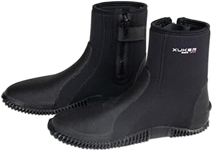 XUKER Premium Neoprene Diving Boots, 3mm Water Shoes Glued Blind Stitched Wetsuit Booties Adult Men Women with Anti-Slip Rubber Sole Side Zipper for Water Sports Snorkeling Surfing Swimming Canoeing