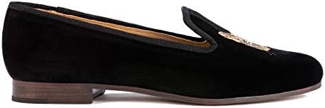 Journey West Women's Velvet Loafer Flat with Embroidery Smoking Slippers Slip on Shoes for Women Cat Black US 9 | Image 2