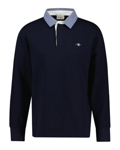 GANT Polo à Manches Longues pour Homme Regular Chambray Rugger, Bleu Soir, Bleu Nuit, L