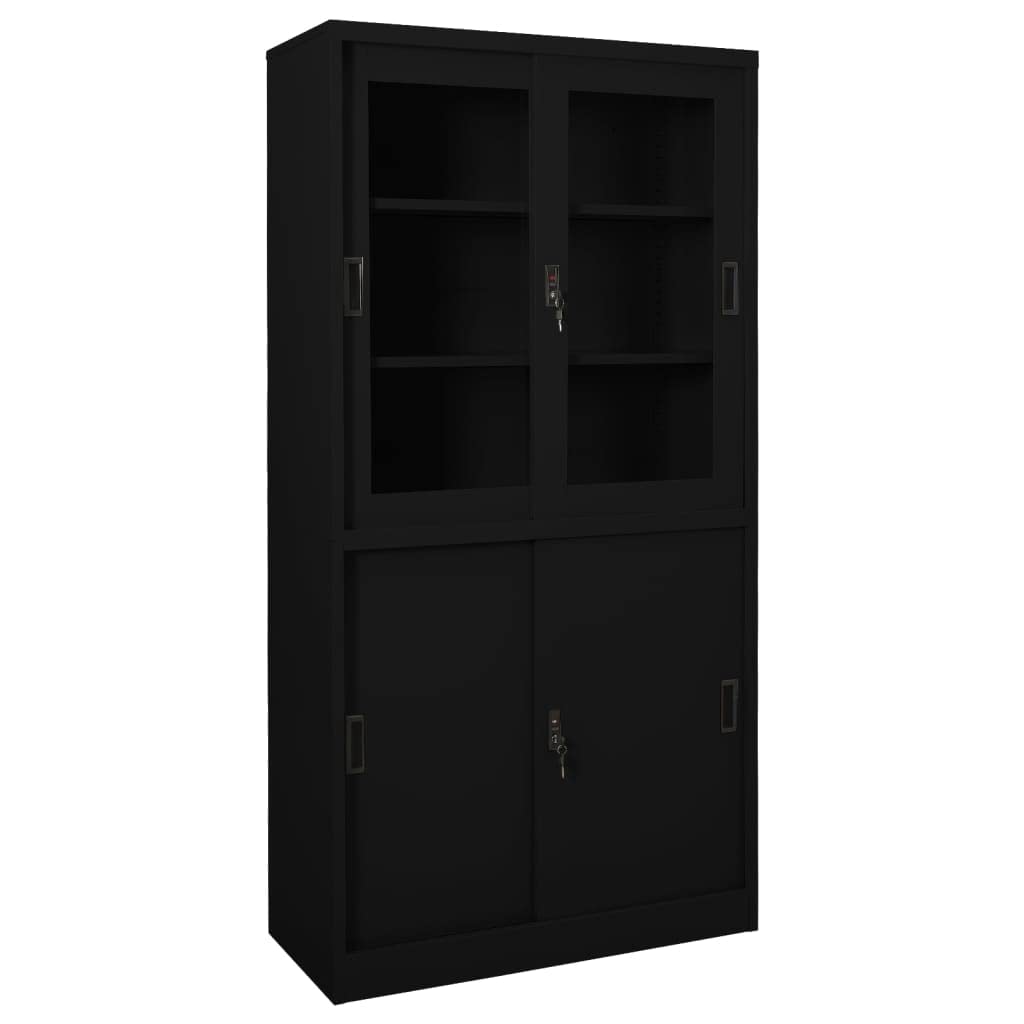 Armoire de bureau avec porte coulissante - En métal - Verrouillable - Convient pour archives, écoles, bureau - Noir - 90 x 40 x 180 cm - Acier