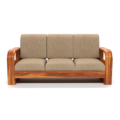 Image of Sheesham Wood 3 Seater Sofa | Classic Elegant Sofa Set for Living Room & Office | Premium Wooden Sofa for Home & Office Furniture (Cairo Honey, 3 Seater)