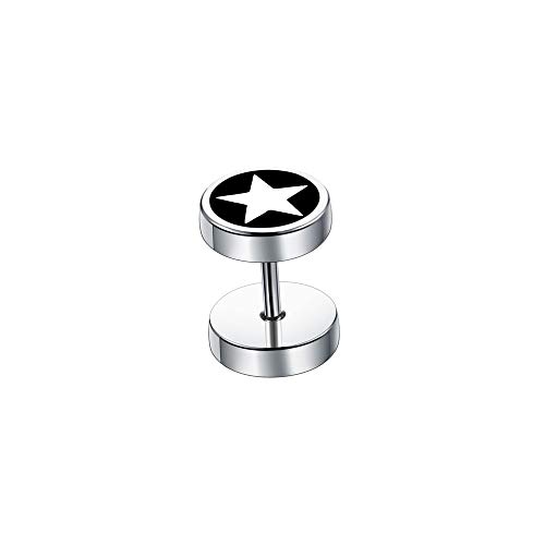 BlackAmazement Piercing falso de dilatación con forma de estrella, 8 mm, plateado, negro, para hombre y mujer Cover