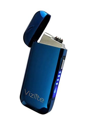 Vizliter Electronic Dual Arc Lighter, Flameless Elegant Slick Design, Business, Electric Lighter Rechargeable, Windproof and Splashproof Blue