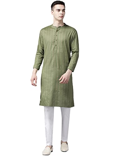 Kurta Pyjama droit vert homme à rayures dorées See Designs