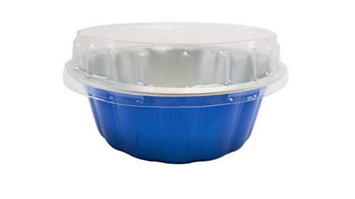 KitchenDance Disposable Colored Aluminum 8 oz Individual Cake Cups- Tart Pans-Dessert Pans Color and Lid Options A8 100 Blue With Lids