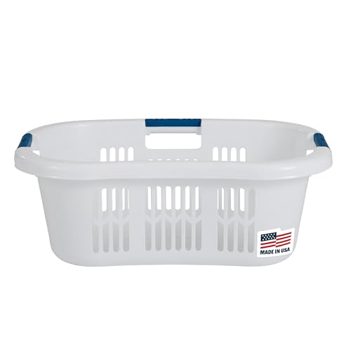 Image of Rubbermaid Large Hip-Hugger Laundry Basket/Hamper, 1.5-Bushel, White, Stackable Storage Bin/Organizer for Bathroom/Bedroom/Dorm/Home