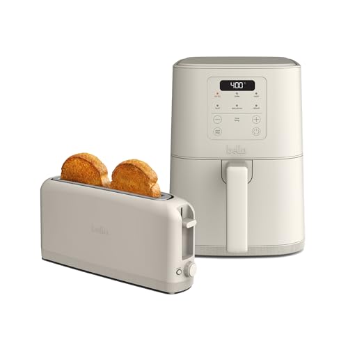 BELLA Slim 2 Slice Toaster + 4Qt Slim Air Fryer, Fits-anywhere™ Kitchenware, Small Air Fryer w 6 Preset Cooking Options and Slim Toaster w 6 Shades Control, Oatmilk
