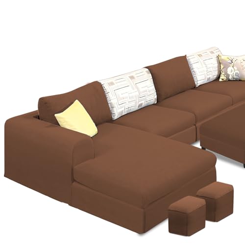 Image of Koza LHS 8 Seater L Shape Sofa Set with Center Table for Living Room (Brown Fabric) Premium Fabric Sofa