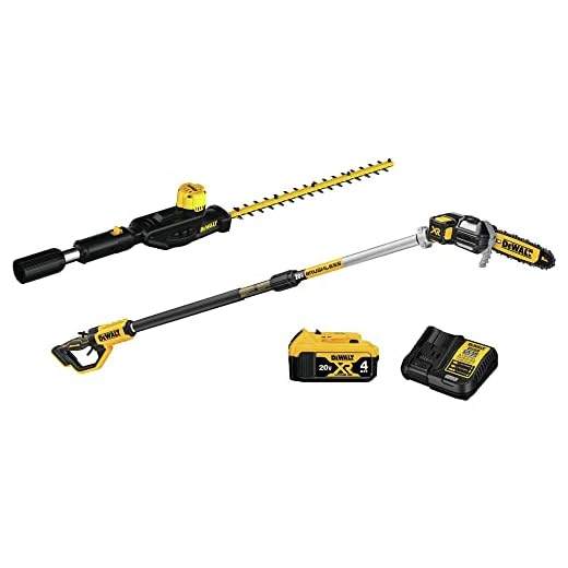 DEWALT 20V MAX* Pole Saw & Hedge Trimmer Attachment, 15-foot Reach, Brushless (DCPS620M1 & DCPH820BH)