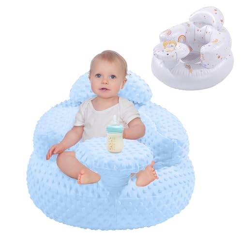Image of BALAPET Inflatable Baby Seat with Integrated Tray and Back Support for 3-36 Months Toddler, Soft Plush Baby Chair for Sitting Up, Blow Up Baby Floor Seat with Built in Air Pump(Blue)