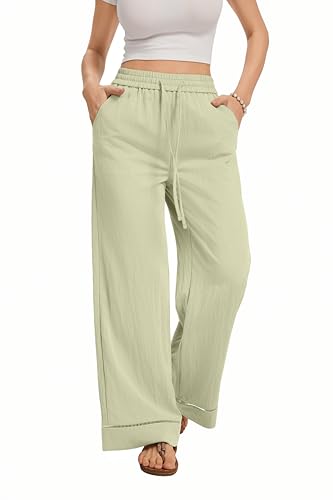 Image of KICZOY Women Flowy Pants Drawstring Waist Wide Leg Palazzo Beach Pants Loose Fit with Pockets