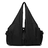 Shoulder Bag for Women, Waterproof Shopping Lightweight Work Purse and Handbag Travel Beach Tote Nylon Large Capacity Hobo (8022-BLACK)