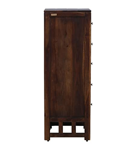 Image of Chest of Drawer for Living Room | Bedroom | Kitchen | Hall with 5 Storage Drawer (1 Piece, Solid Wood, Teak Finish, 20x18x45 Inch)