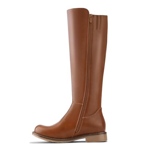 Image of Shoe'N Tale Women's Knee High Boots Flat Low Heel Stretchy Round Toe with Side Zipper