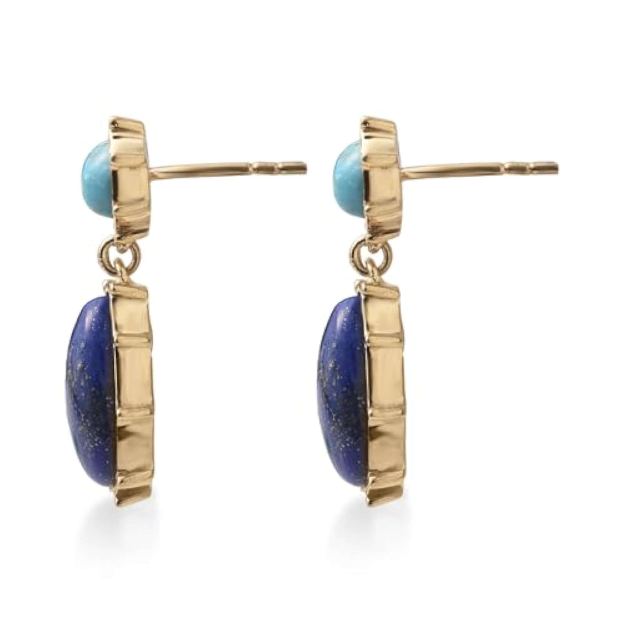 Women's 925 Sterling Silver Lapis Lazuli & Turquoise Drop Earrings, Gold Plated