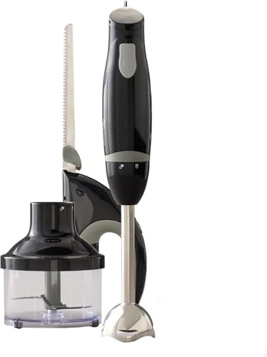 Kit de preparación de alimentos, pequeño electrodoméstico de cocina con batidora de mano de inmersión, cuchillo eléctrico y mini picador de verduras de 2 tazas, color negro