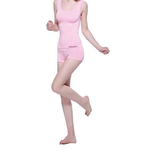 Seamless body shaping waist Womens Sexy Sports Yoga Crop vest and Shorts 2 Piece Set Tracksuit (Pink)
