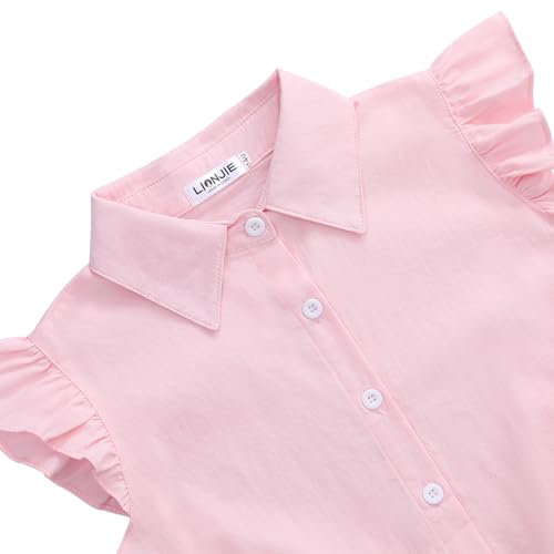 Image of Girls Sleeveless Plaid Button Down Shirt Summer Crop Tops Tie Knot Ruffle Sleeve Shirt Blouse 3-12Y