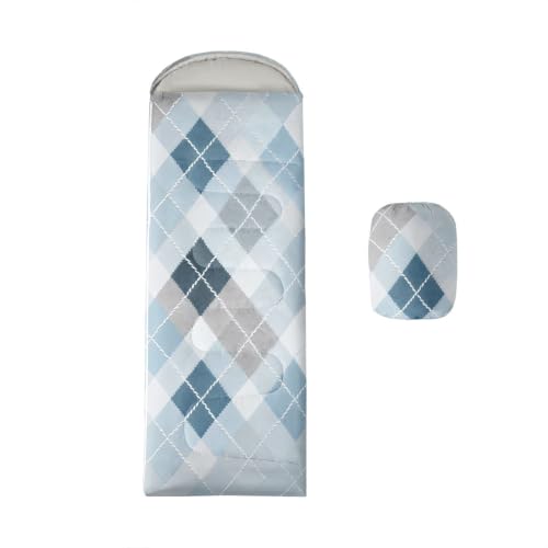 Feelyou Bolsa de Dormir para Camping con Patrón Tradicional Argyle, para 3 Temporadas, Cálida y Ligera, para Adultos y Niños, Color Blanco Azul miniatura 1