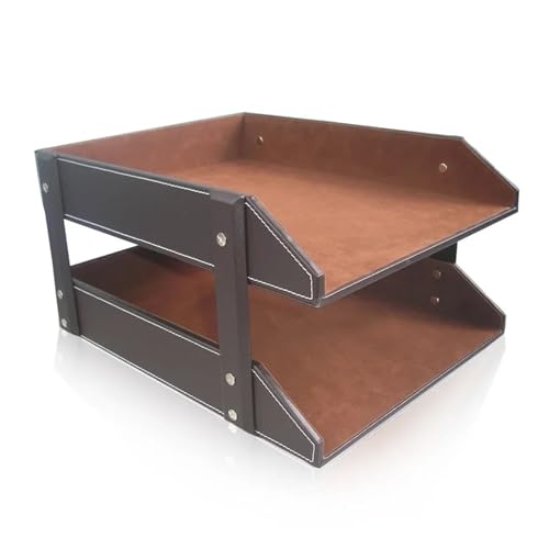 KAJHSTLOZ Leather Double-Layer A4 File Rack Data Rack Office Desktop File Tray Storage Rack Business Creative File Holder