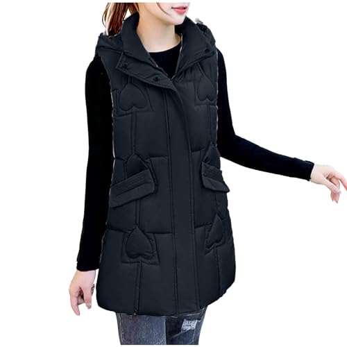 Puffer Vest Women Winter Warm Hood Zip Sleeveless Quilted Jackets Lightweight Casual Outdoor Ladies Coats with Pocket