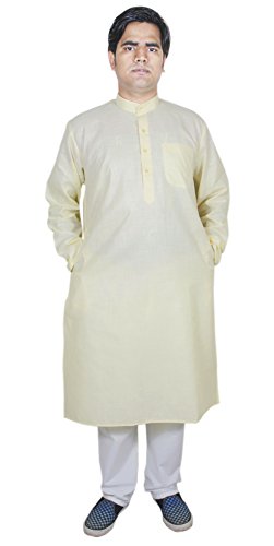 Ropa indio collar de túnica larga kurta conjunto exclusivo amarillo L 6
