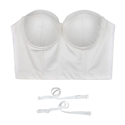 ELLACCI Top cropped de couro PU push up clube festa feminino espartilho sutiã branco, Branco, P
