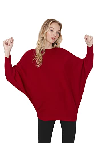 Maglione da con Scollo a Barchetta vestibilità Regolare Maglia di Tuta Borgogna S donna