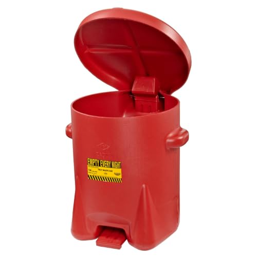 Image of Eagle Oily Waste Can, Self-Closing Lid, 14 Gallon, Made in the USA, Red
