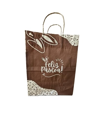 10 Sacola de Papel para Pascoa Presentes Ovo de Pascoa - Sacola com Alça Tamanho Médio (MARROM)