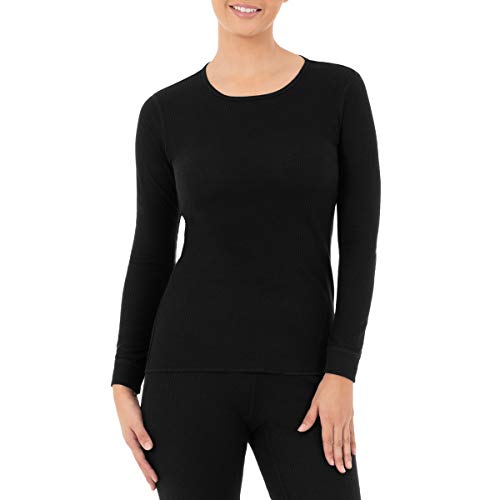Fruit of the Loom Women's Micro Waffle Thermal Crew Top, Black, 1X Plus