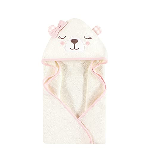 Image of Hudson Baby Unisex Baby Cotton Poly Animal Face Hooded Towel, Gingham Bear Girl, One Size