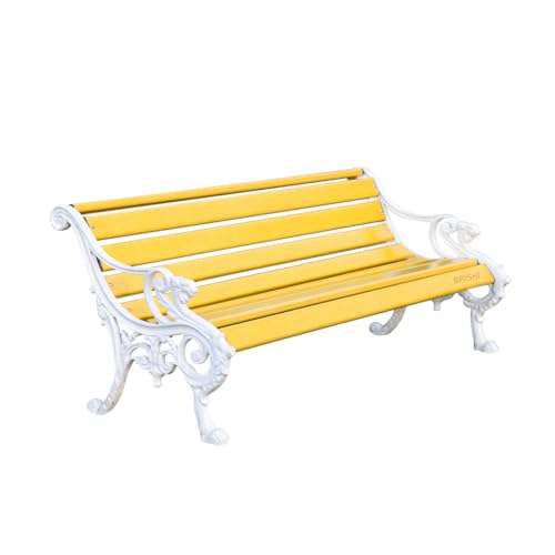 Image of BRISHI 3 Seater Cast Iron FRP Garden Bench for Indoor & Outdoor Park /Patio /Living Room /Terrace /Balcony (Yellow+ White)