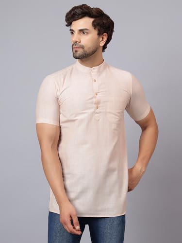 Image of LATEST CHIKAN Men's Cotton Regular Casual Strped Short Kurta Half Sleeves - (SK-LJ.DS.AS)