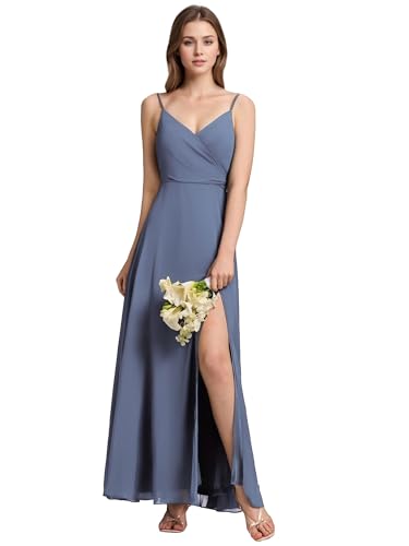 Image of Ever-Pretty Women's Sexy Side Slit V Neck Spaghetti Straps Chiffon A Line Bridesmaid Dress 0128B-PH