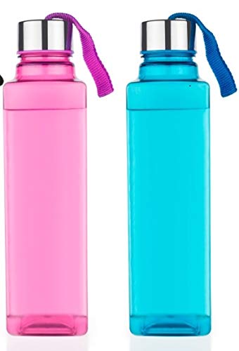 AP Savorier Square Shape Blue&Black Color Water/Office College Sports Water Drinking Bottles 1000 ml Bottle (Pack of 3, Blue, Pink, Plastic) (pink,blue)