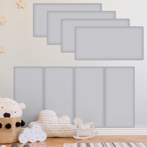 Hahafelt 4 Pack Wall Padding for Playroom Peel and Stick Headboard 15.75" x 7.87" x 1.18" 3D Anti Collision Upholstered Wall Panels Self Adhesive Headboard Panel for Protection (Light Gray)